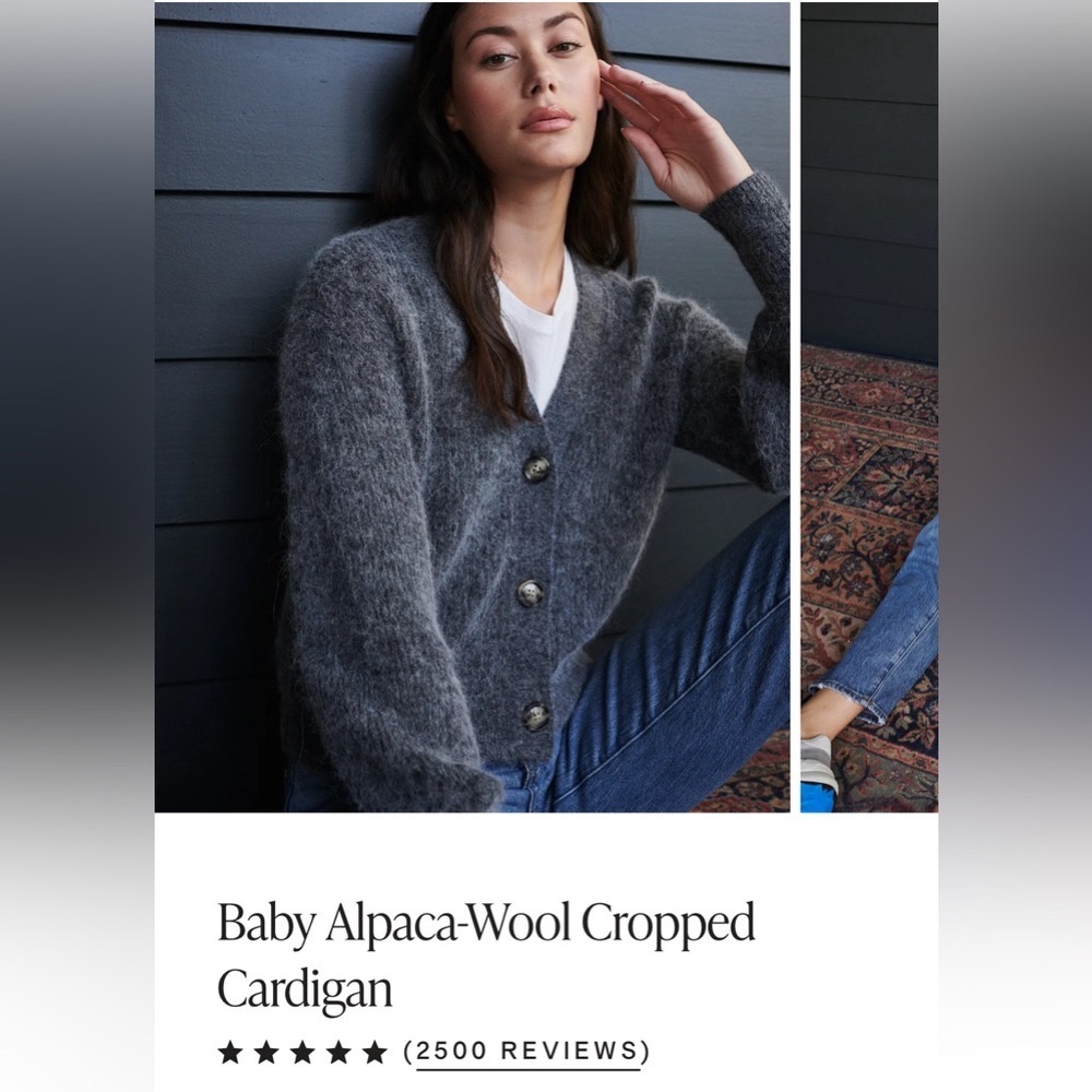 COPY - Baby Alpaca Wool Cropped Cardigan Charcoal Size Small